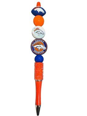 Denver Broncos Beaded Ballpoint Pen With Team Logos & Glitter Handle
